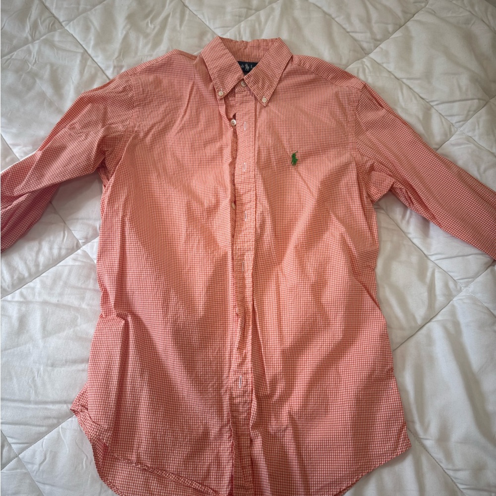 Ralph Lauren Men's Coral Checkered Button Down Shirt